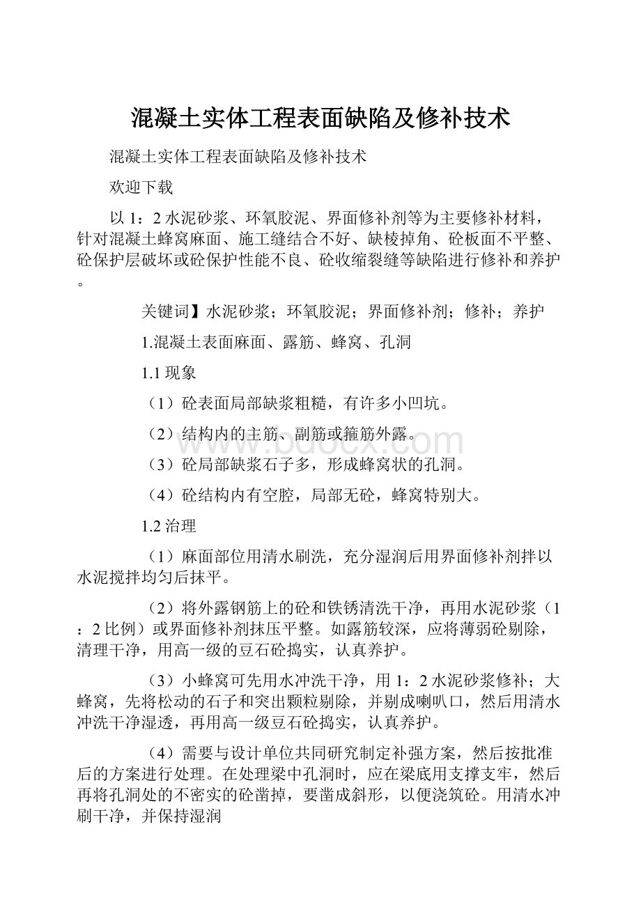 混凝土实体工程表面缺陷及修补技术.docx_第1页