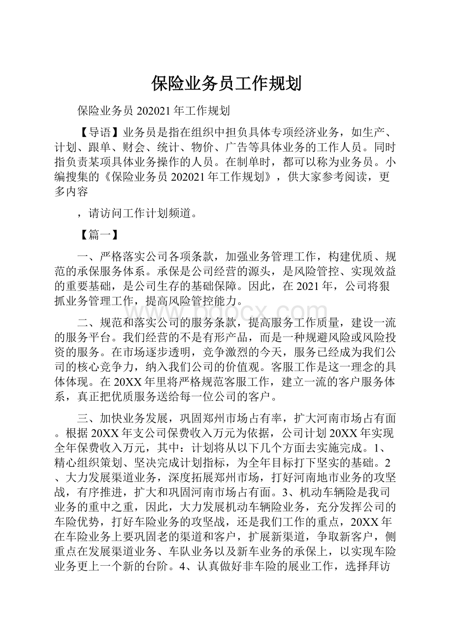 保险业务员工作规划.docx