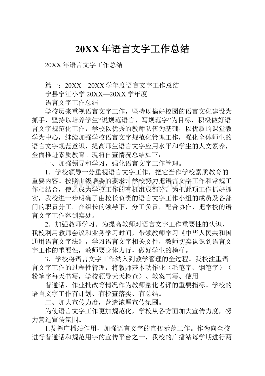 20XX年语言文字工作总结.docx