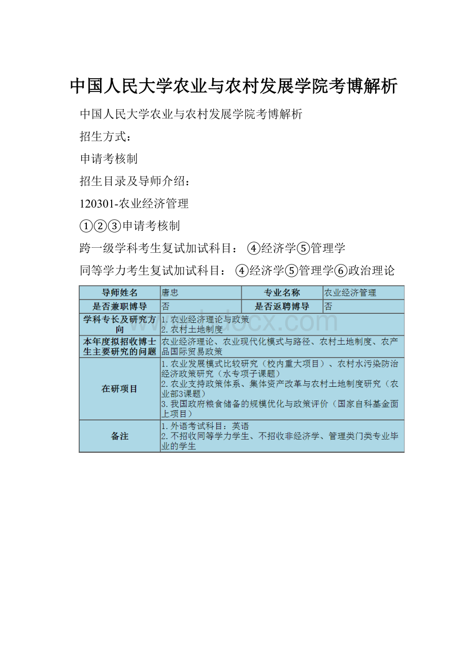 中国人民大学农业与农村发展学院考博解析.docx_第1页