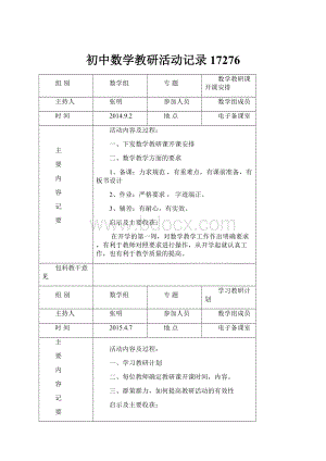 初中数学教研活动记录17276.docx