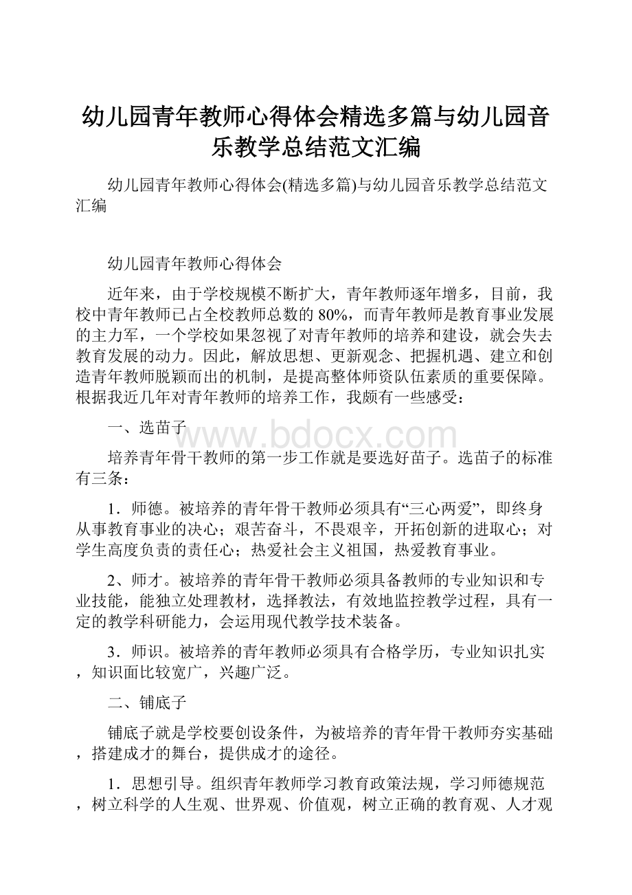 幼儿园青年教师心得体会精选多篇与幼儿园音乐教学总结范文汇编.docx