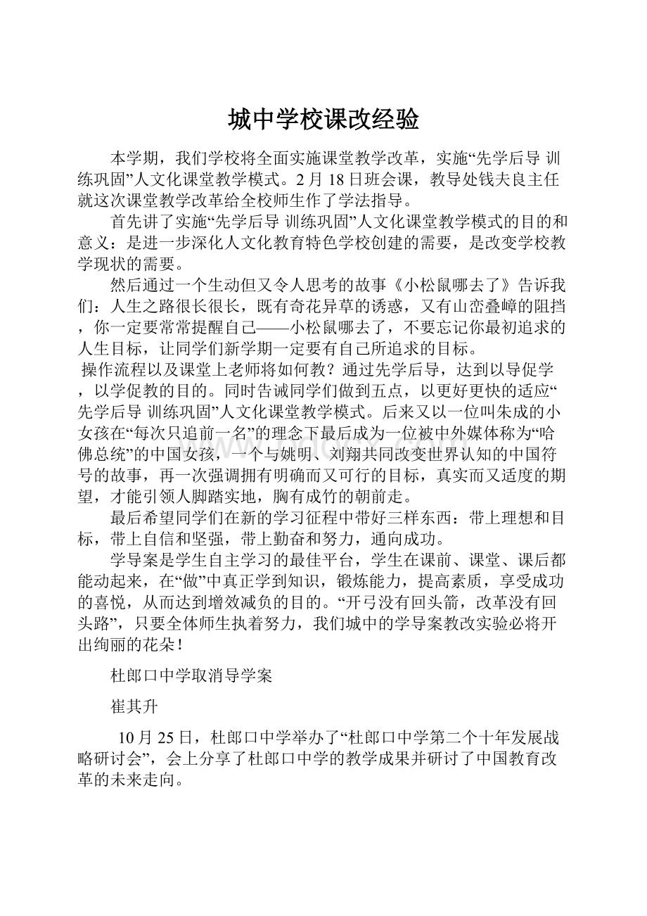 城中学校课改经验.docx