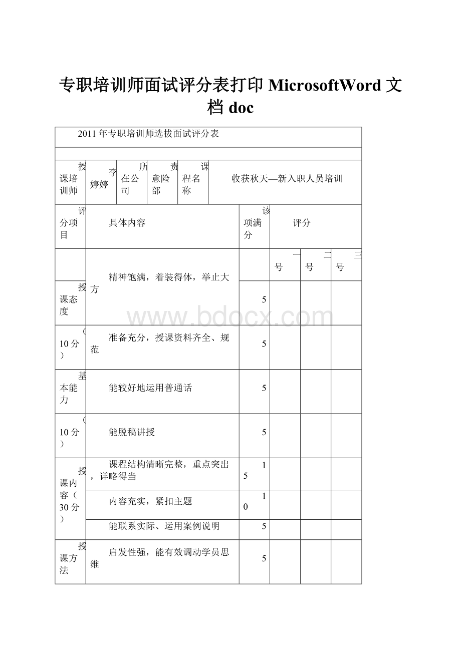 专职培训师面试评分表打印MicrosoftWord文档doc.docx