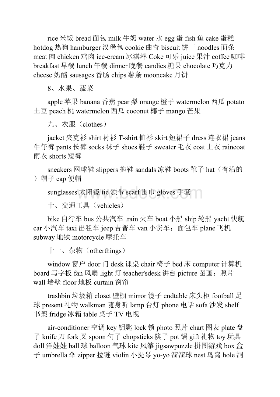 小学三年级到六年级的英语单词分类表.docx_第2页