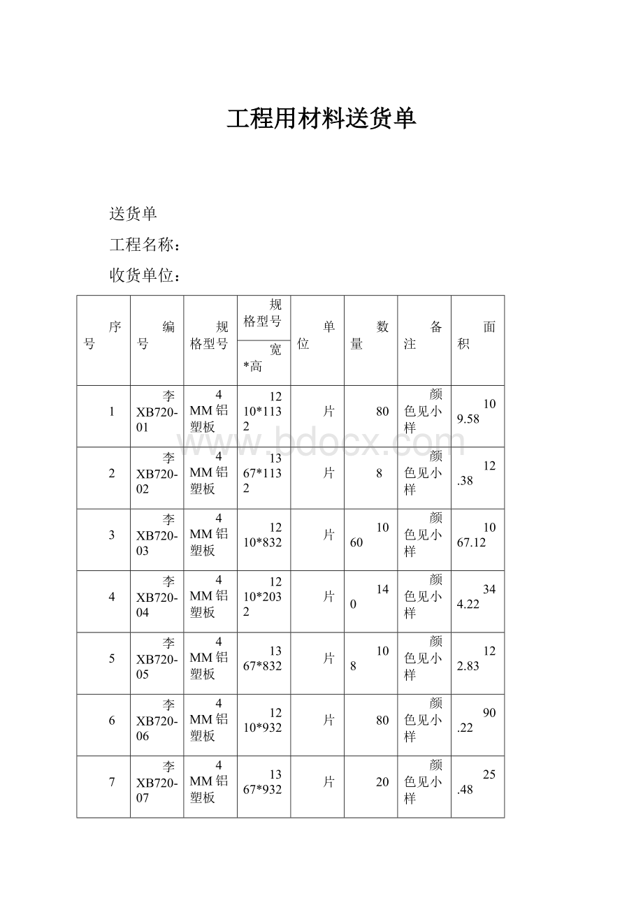 工程用材料送货单.docx