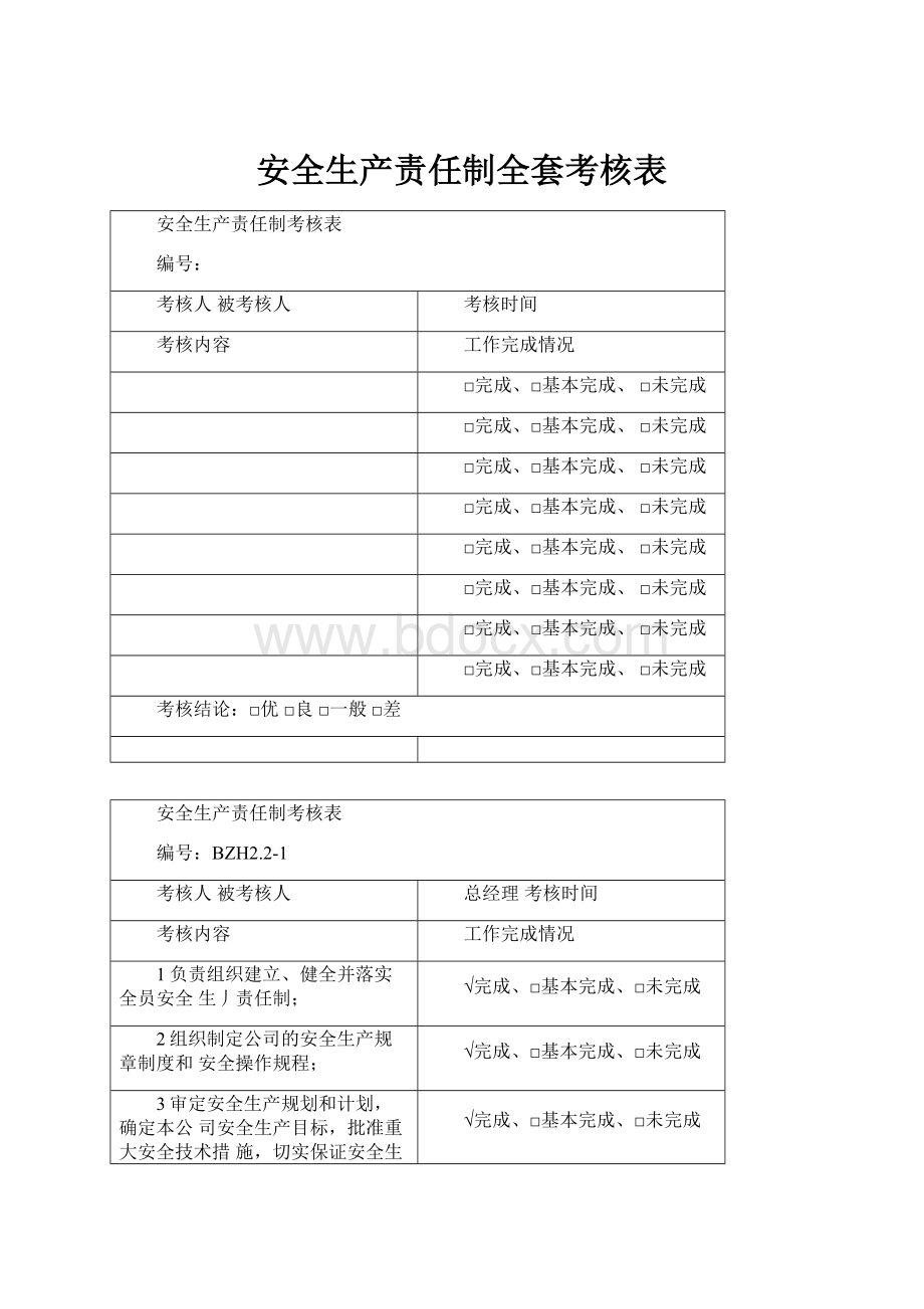 安全生产责任制全套考核表.docx_第1页