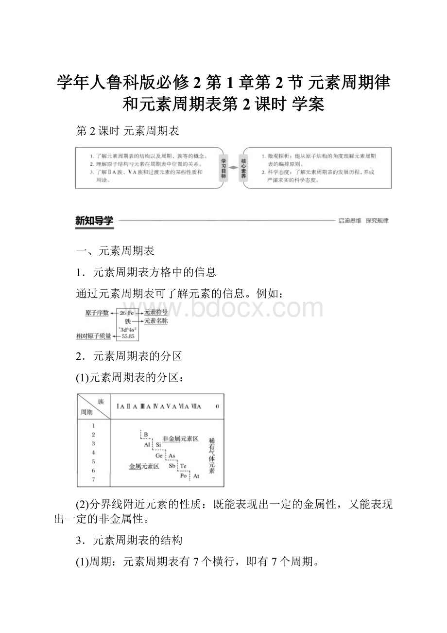 学年人鲁科版必修2 第1章第2节 元素周期律和元素周期表第2课时 学案.docx_第1页