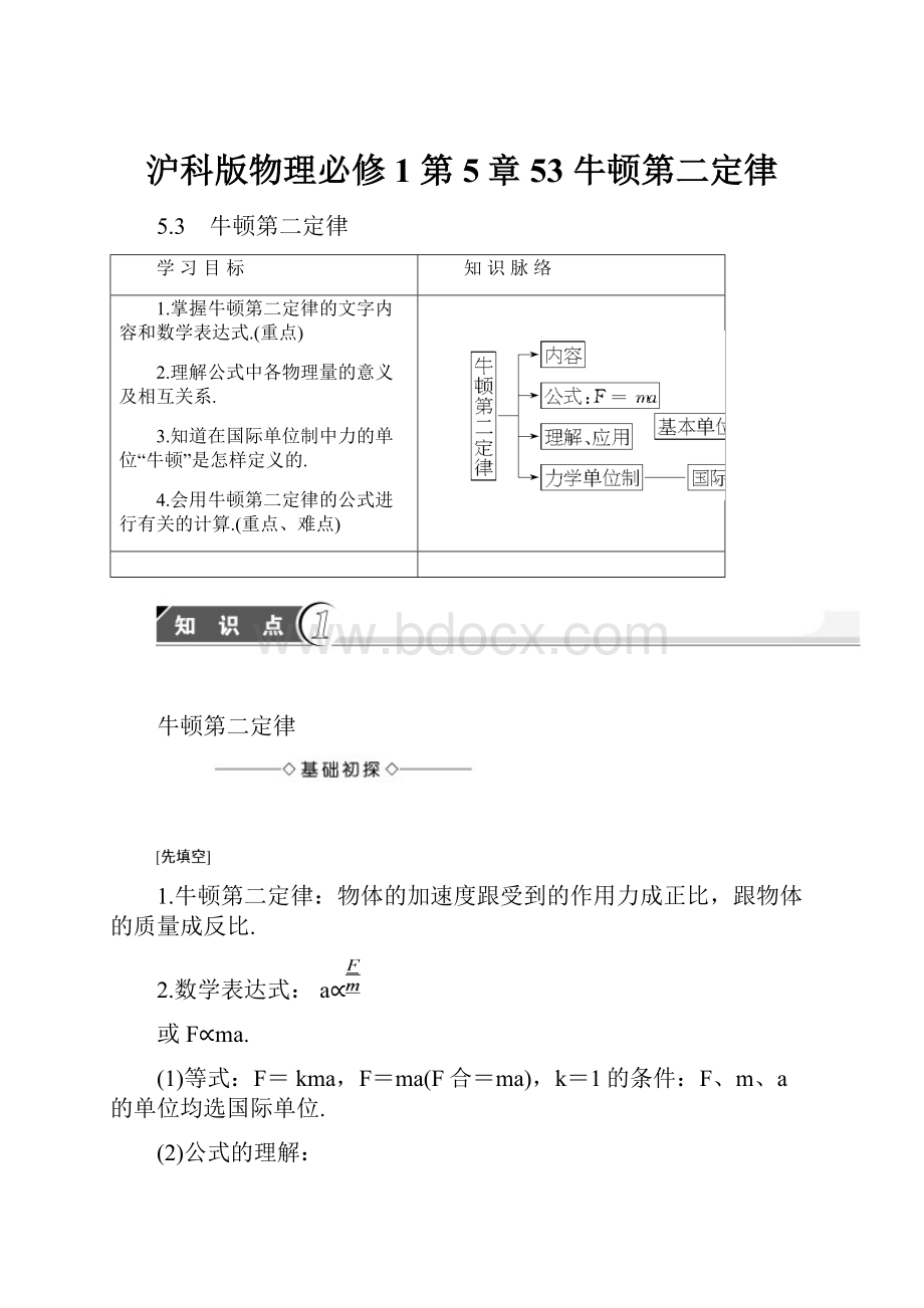 沪科版物理必修1 第5章 53 牛顿第二定律.docx_第1页