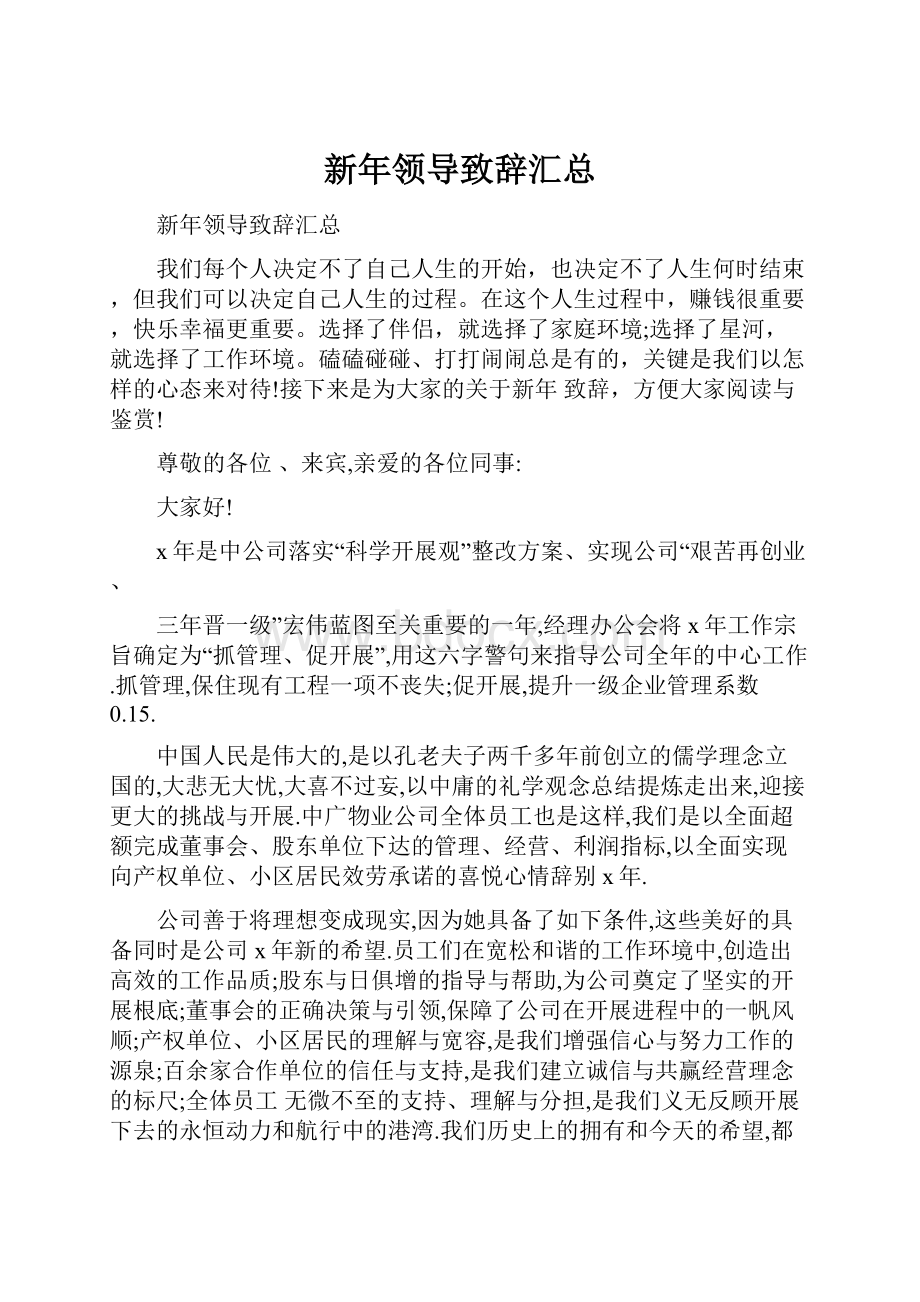 新年领导致辞汇总.docx