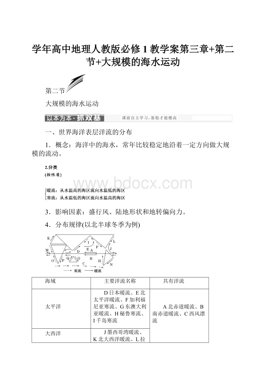 学年高中地理人教版必修1教学案第三章+第二节+大规模的海水运动.docx