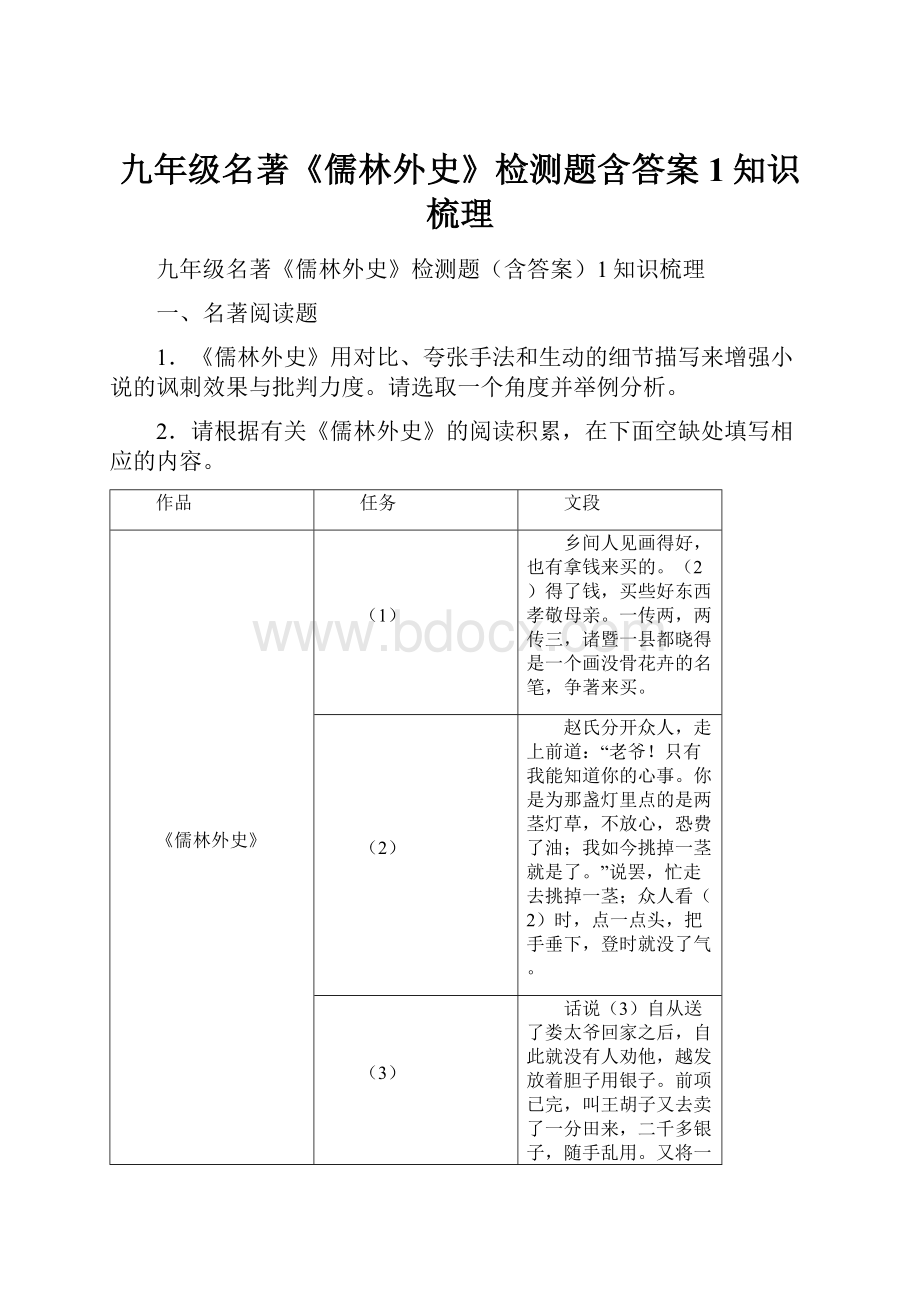 九年级名著《儒林外史》检测题含答案1知识梳理.docx_第1页