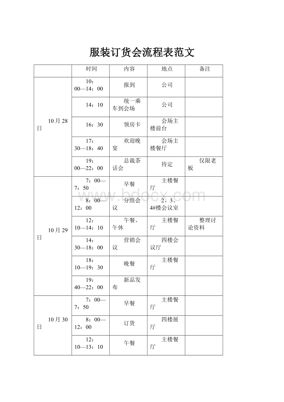 服装订货会流程表范文.docx