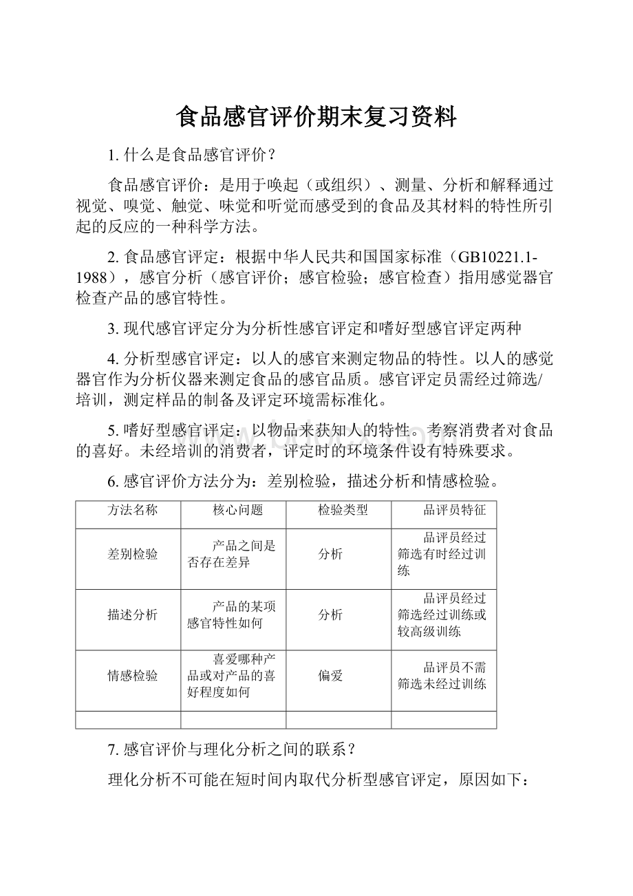 食品感官评价期末复习资料.docx