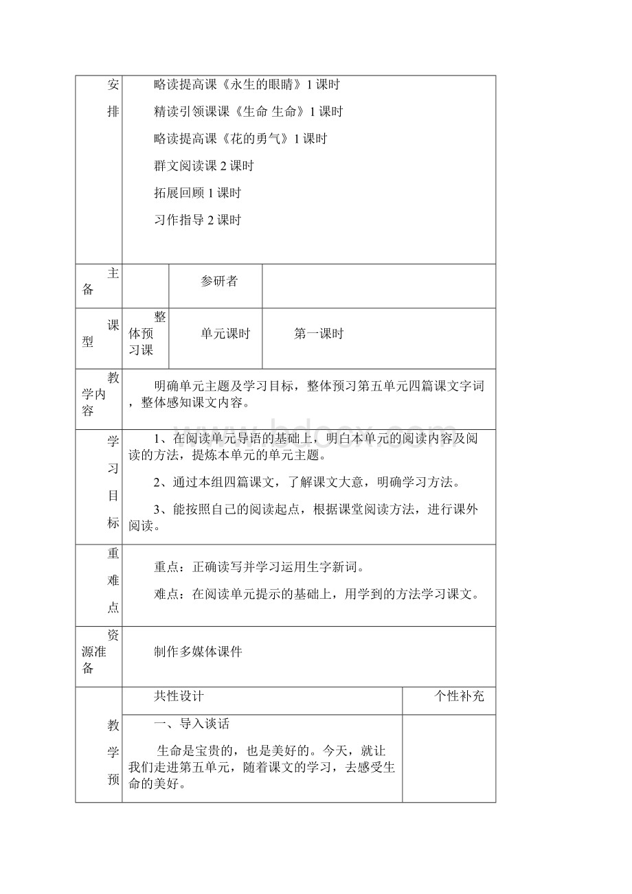 部编版小学四年级语文下册第五单元教学设计.docx_第2页