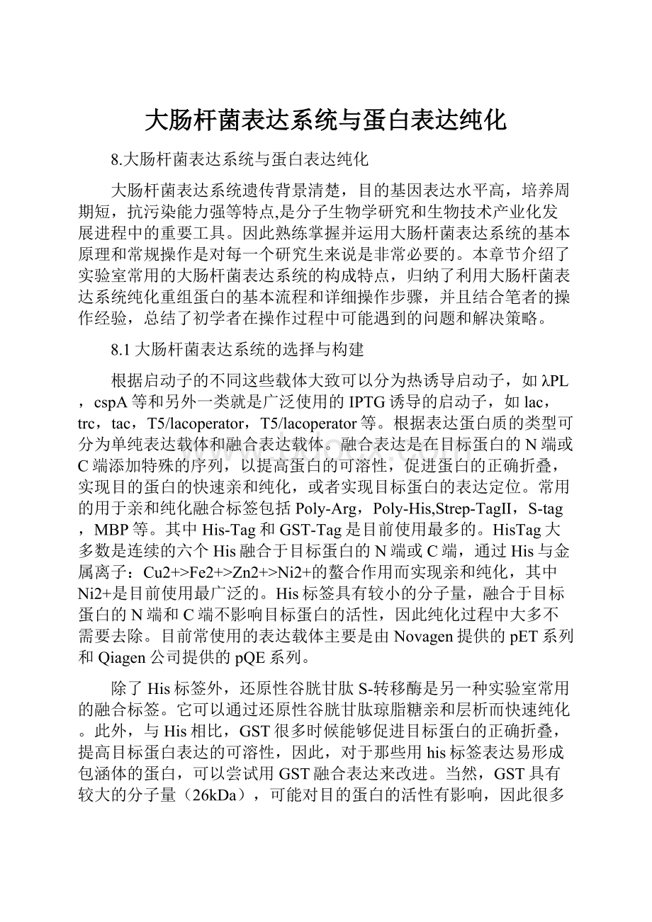 大肠杆菌表达系统与蛋白表达纯化.docx