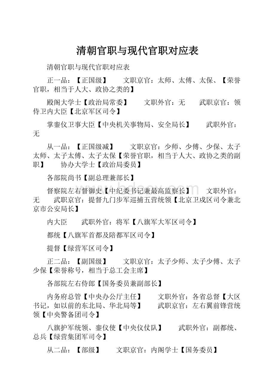 清朝官职与现代官职对应表.docx