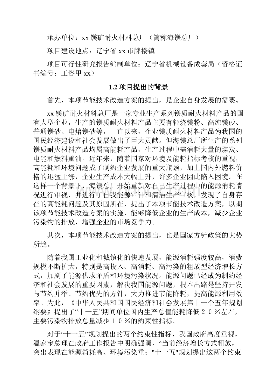 镁矿耐火材料节能减排综合技术改造项目可行性研究报告.docx_第2页