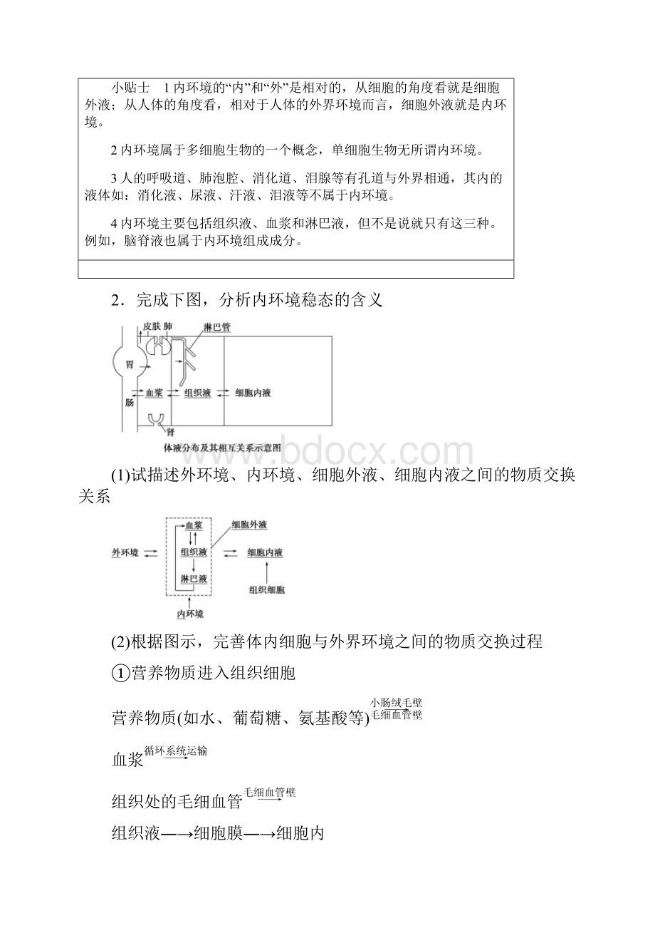 版高中生物第2章生物个体的内环境与稳态第1节人体的代谢与稳态第1课时学案北师大版必修3.docx_第2页