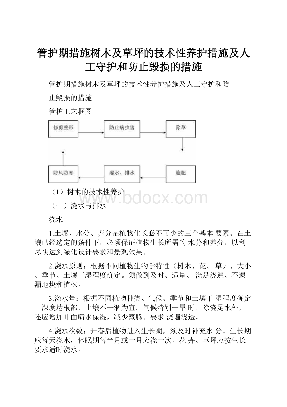 管护期措施树木及草坪的技术性养护措施及人工守护和防止毁损的措施.docx