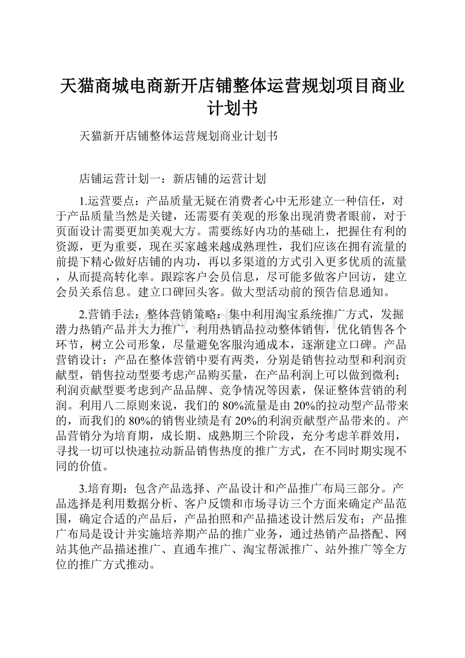 天猫商城电商新开店铺整体运营规划项目商业计划书.docx_第1页