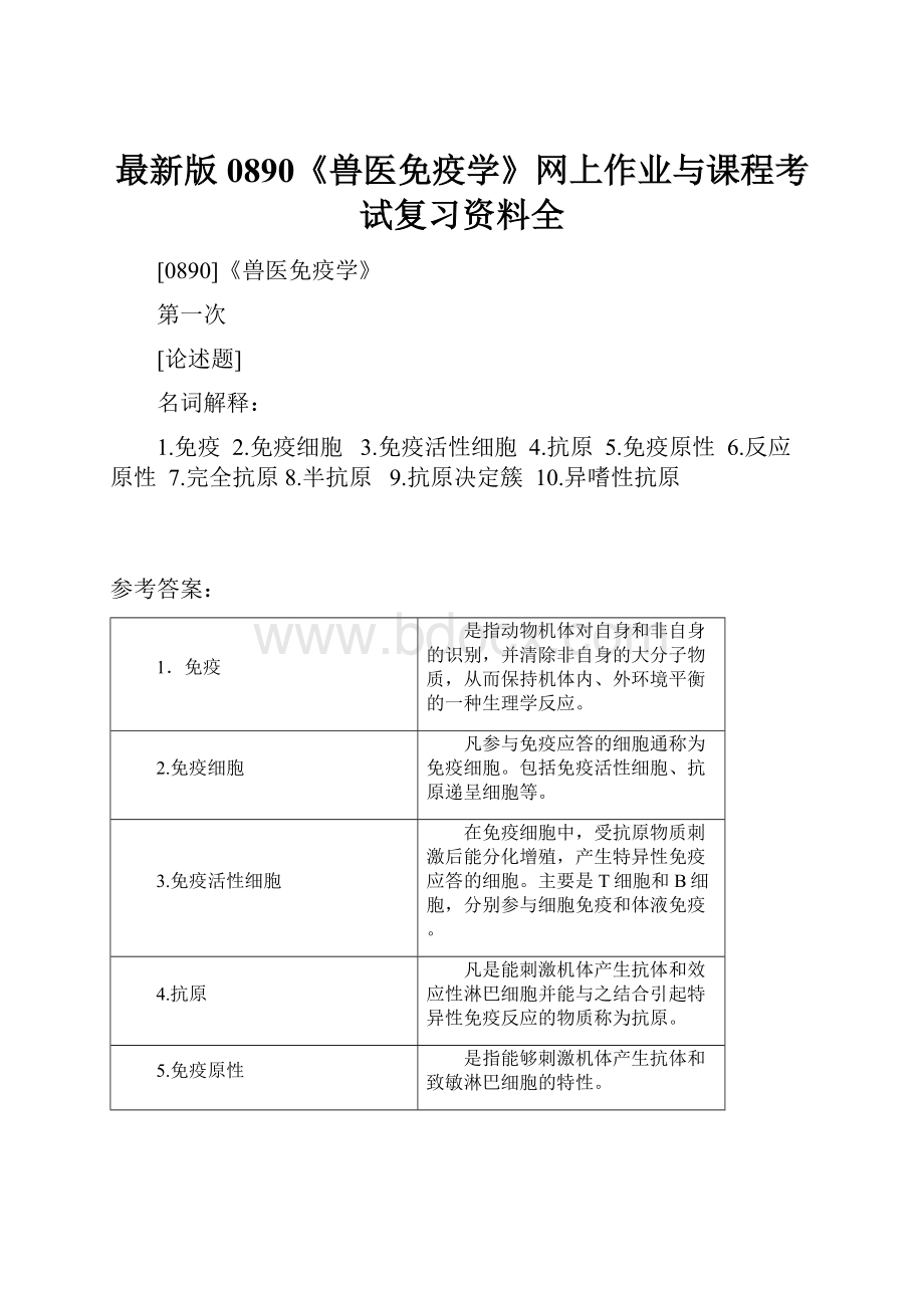 最新版0890《兽医免疫学》网上作业与课程考试复习资料全.docx_第1页