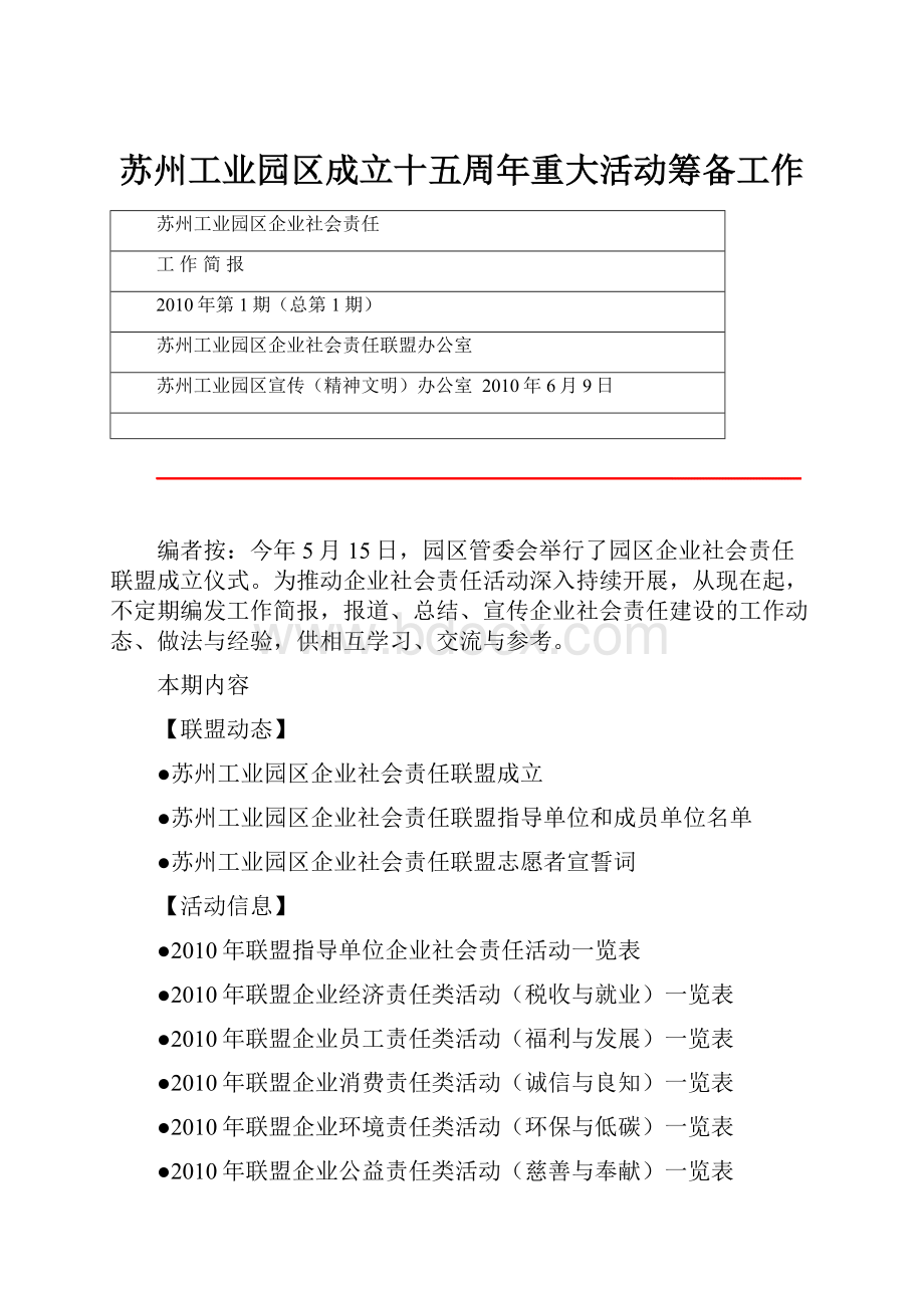 苏州工业园区成立十五周年重大活动筹备工作.docx