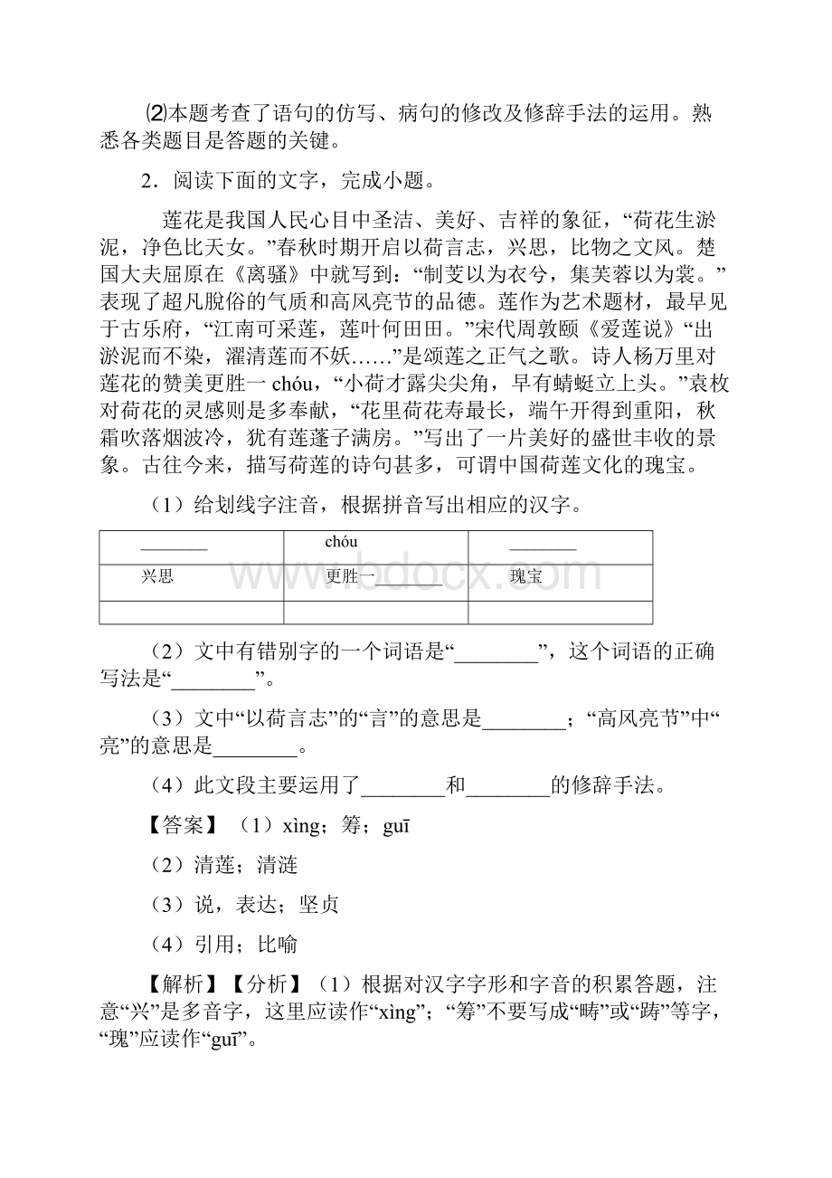 中考 语文 修辞手法及运用专项训练及答案Word版.docx_第3页