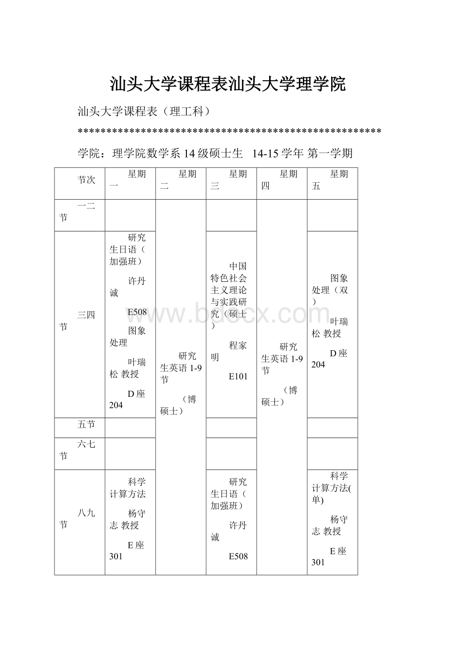 汕头大学课程表汕头大学理学院.docx