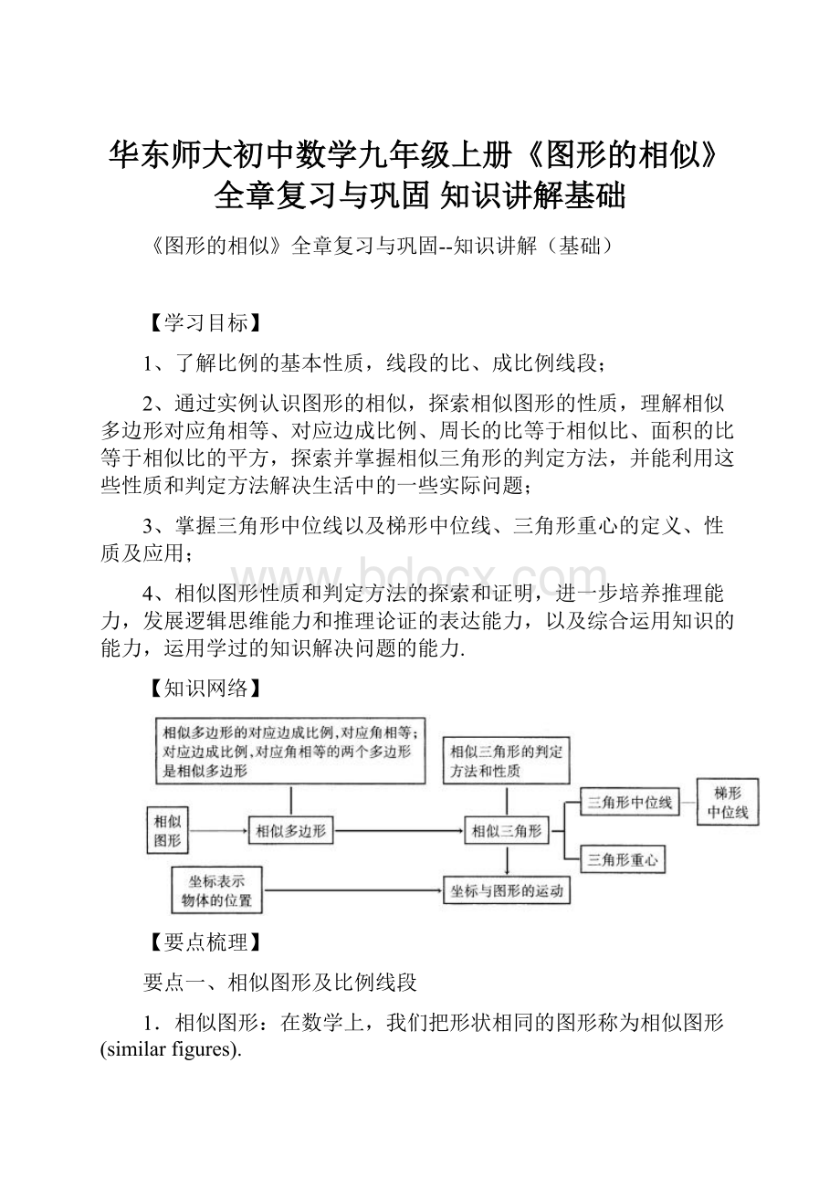 华东师大初中数学九年级上册《图形的相似》全章复习与巩固 知识讲解基础.docx_第1页