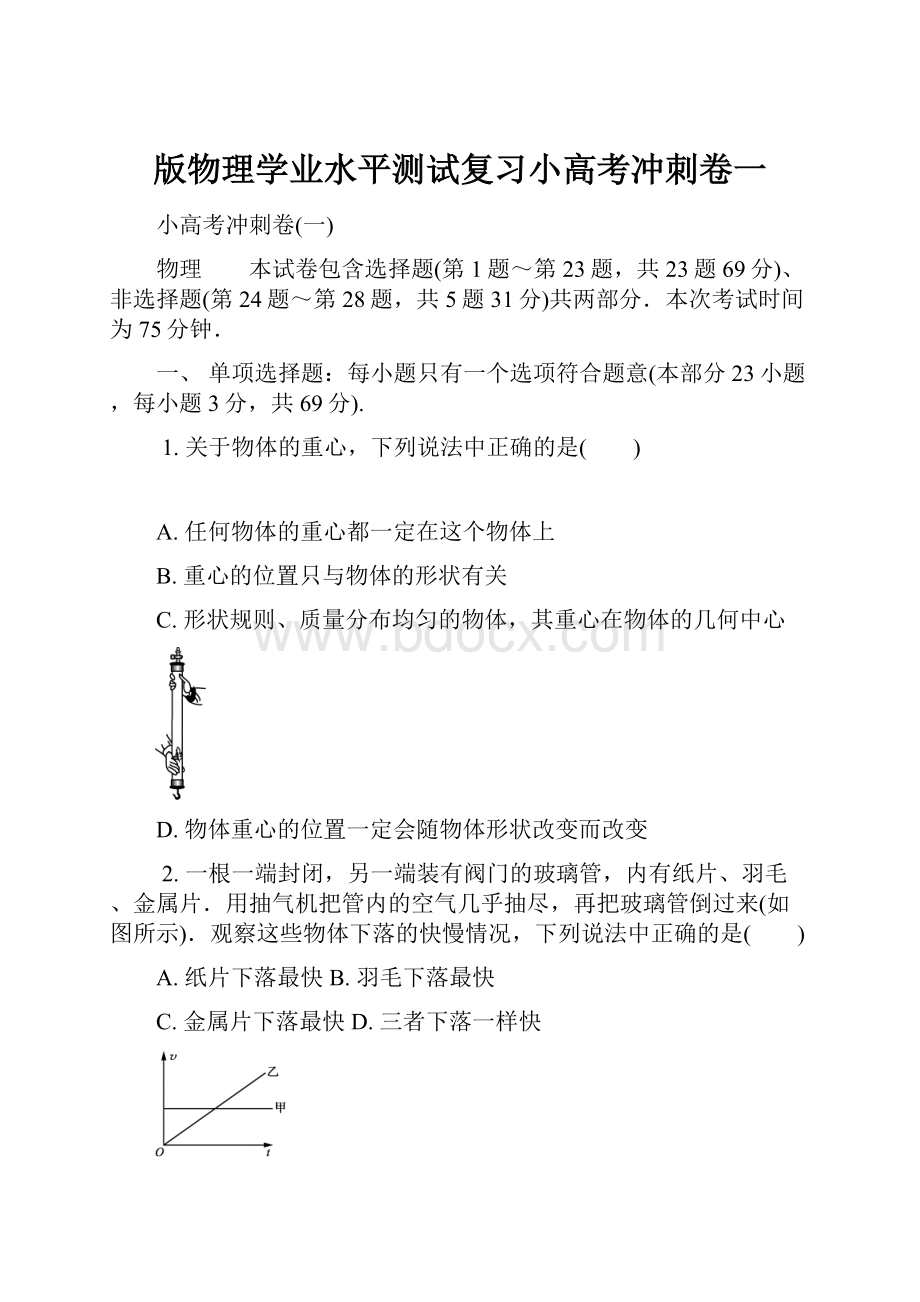 版物理学业水平测试复习小高考冲刺卷一.docx