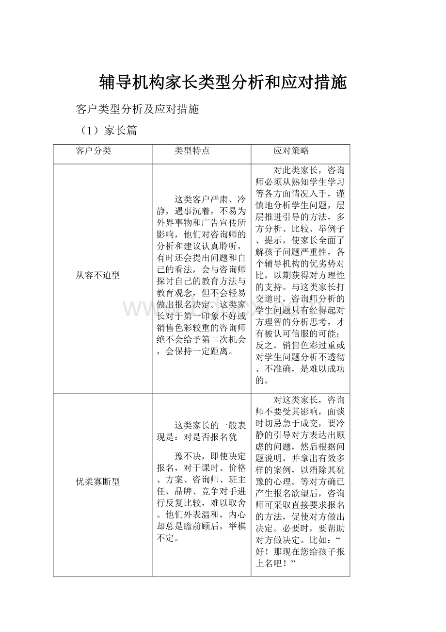 辅导机构家长类型分析和应对措施.docx