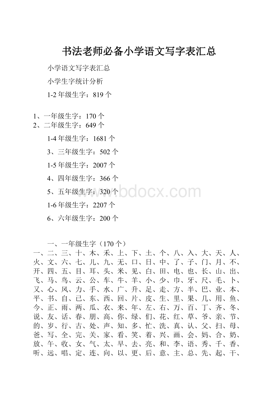 书法老师必备小学语文写字表汇总.docx