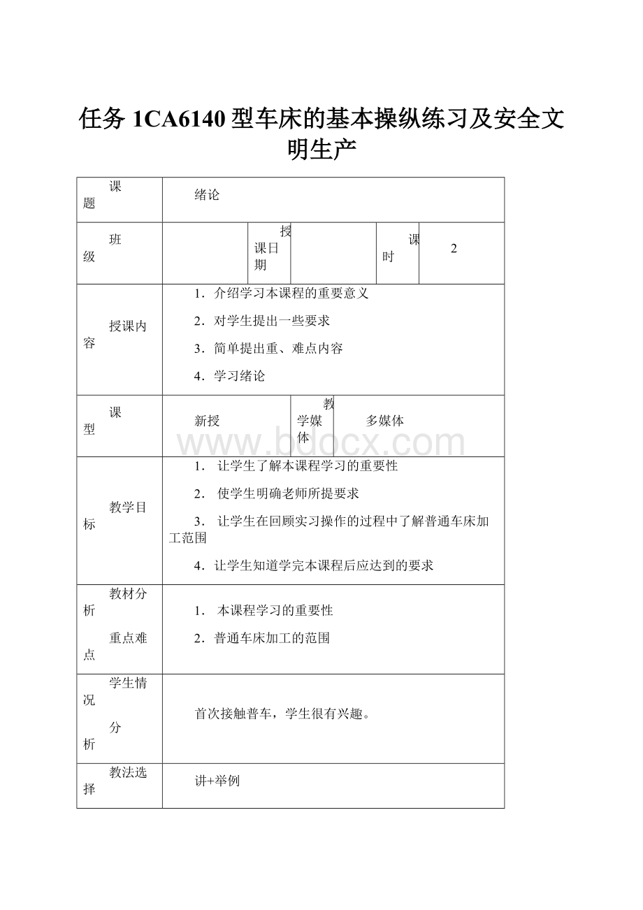 任务1CA6140型车床的基本操纵练习及安全文明生产.docx