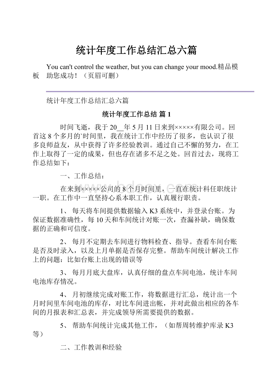 统计年度工作总结汇总六篇.docx