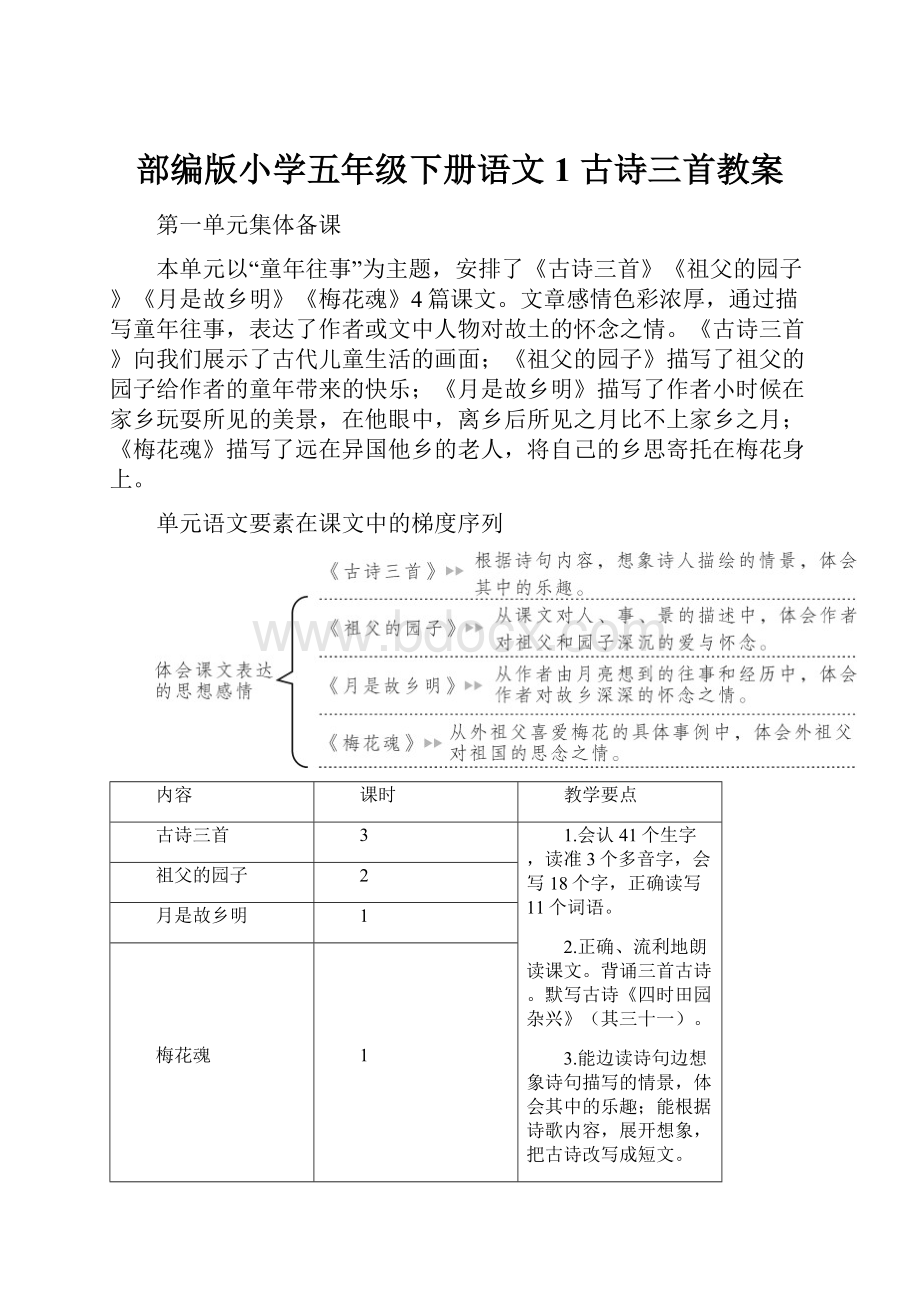 部编版小学五年级下册语文1 古诗三首教案.docx_第1页