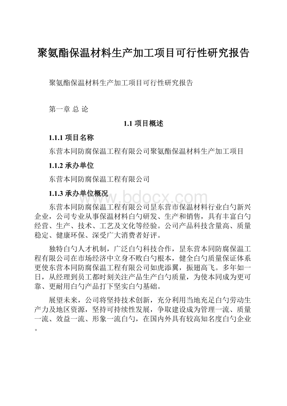 聚氨酯保温材料生产加工项目可行性研究报告.docx