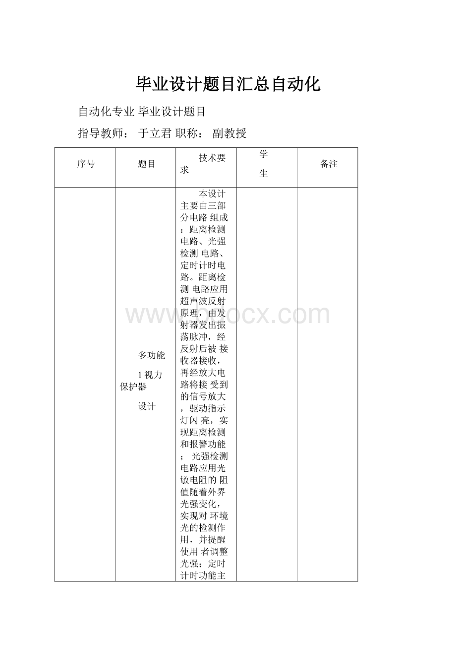 毕业设计题目汇总自动化.docx