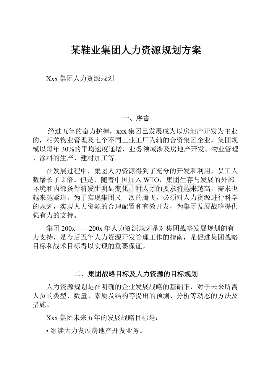 某鞋业集团人力资源规划方案.docx