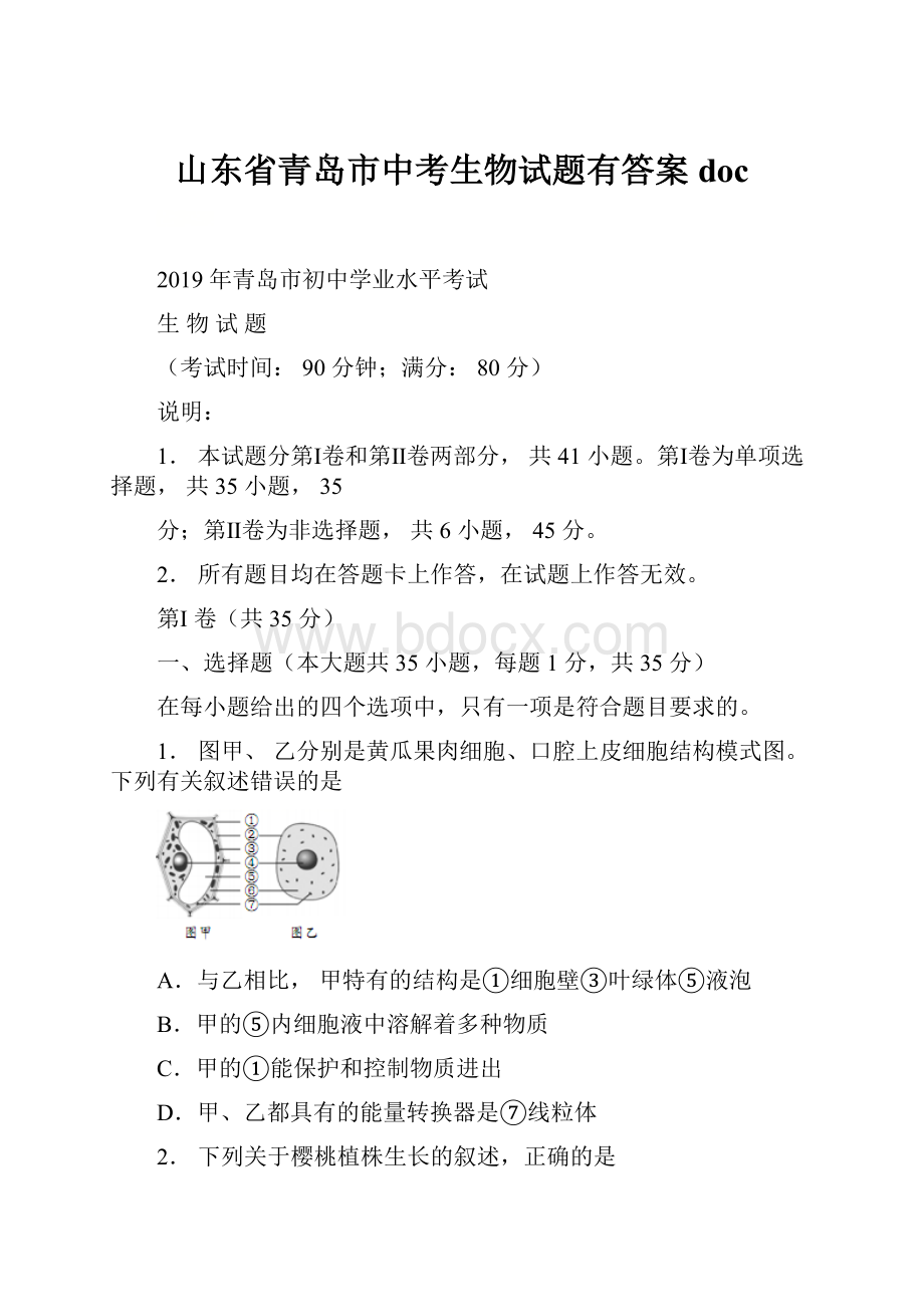 山东省青岛市中考生物试题有答案doc.docx