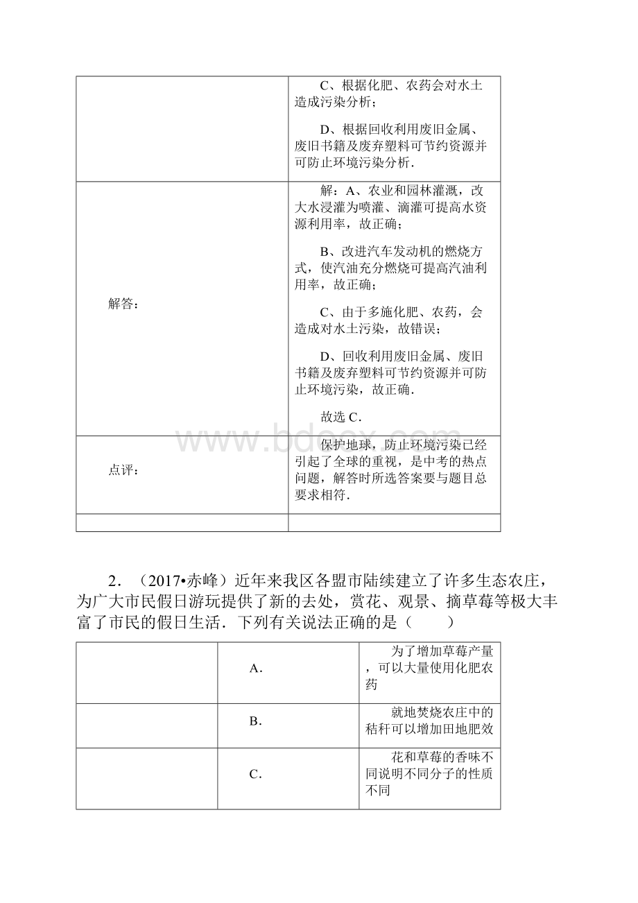 初中化学化学中考试题分类汇编化学与环境含答案.docx_第2页