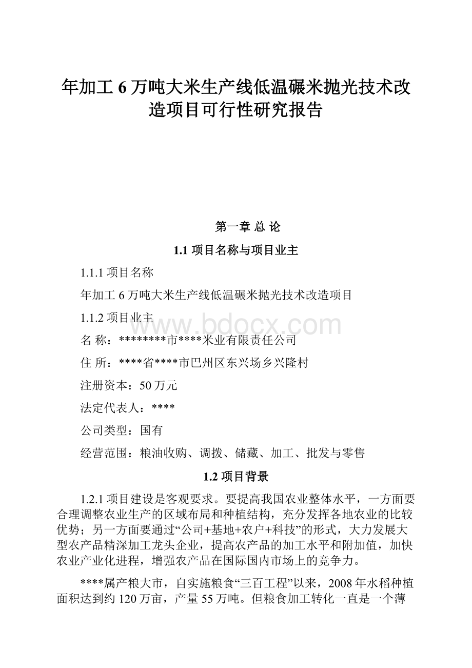 年加工6万吨大米生产线低温碾米抛光技术改造项目可行性研究报告.docx