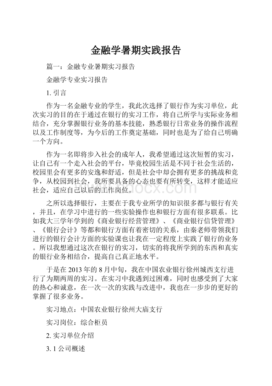 金融学暑期实践报告.docx