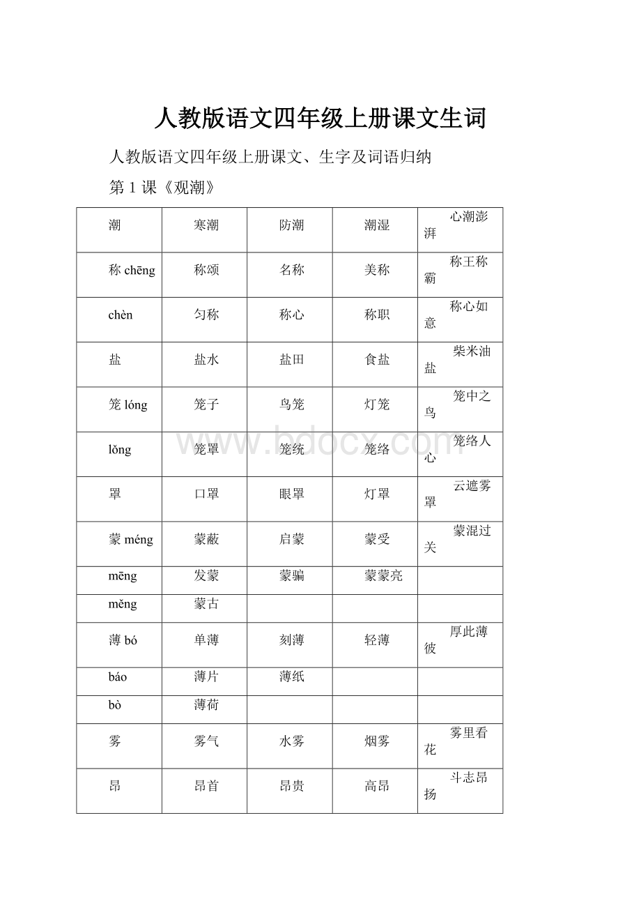 人教版语文四年级上册课文生词.docx