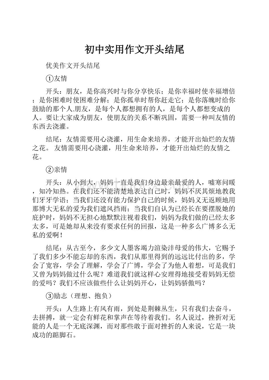 初中实用作文开头结尾.docx