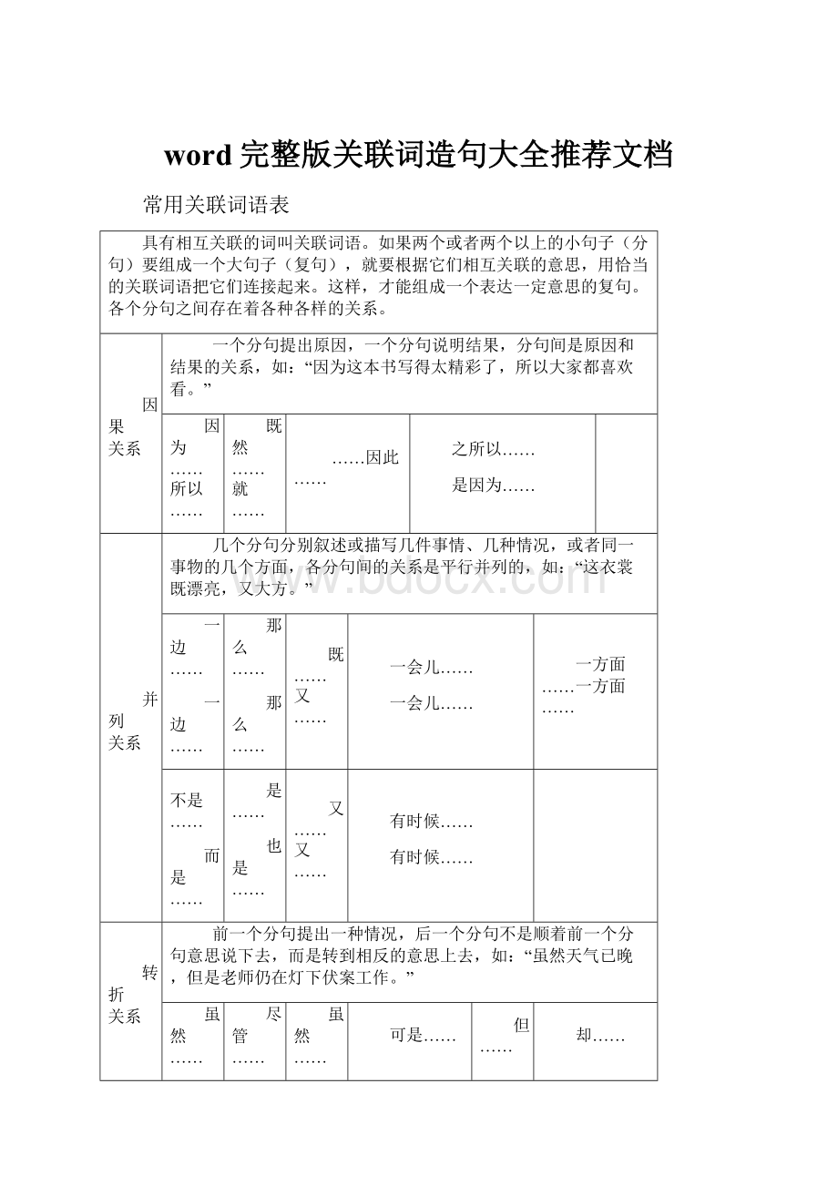 word完整版关联词造句大全推荐文档.docx