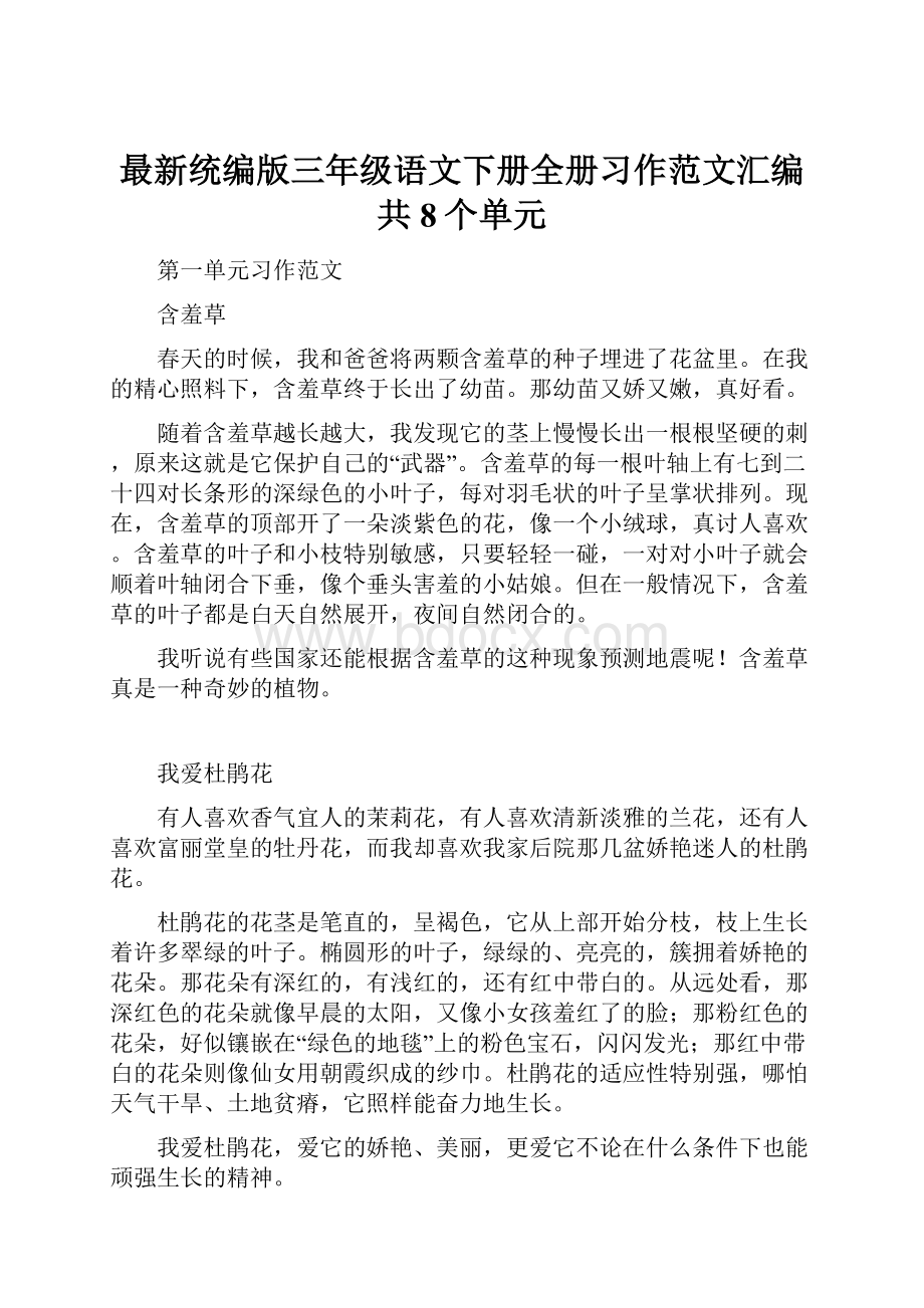 最新统编版三年级语文下册全册习作范文汇编共8个单元.docx