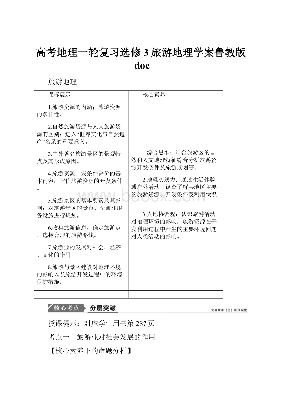 高考地理一轮复习选修3旅游地理学案鲁教版doc.docx