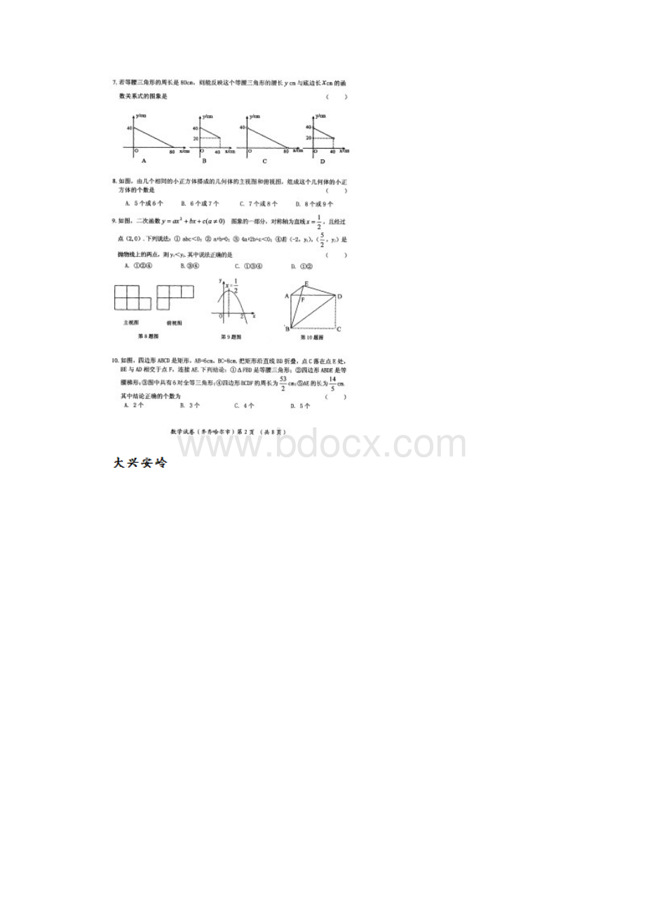 黑龙江省大兴安岭中考数学试题附答案.docx_第2页