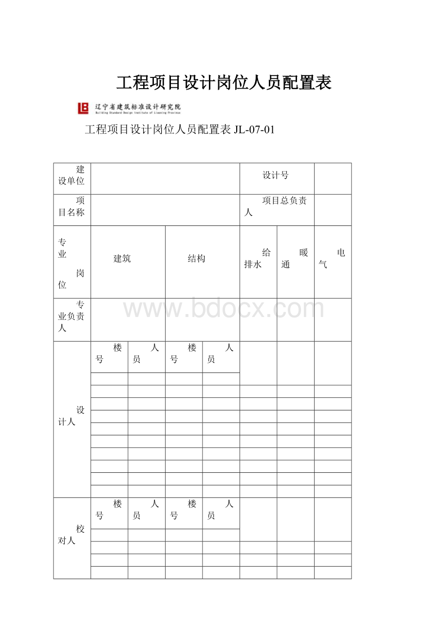 工程项目设计岗位人员配置表.docx